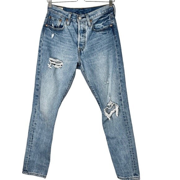 Levi’s 501 Button Your Fly Skinny Distressed Ankle Jeans - Picture 6 of 16